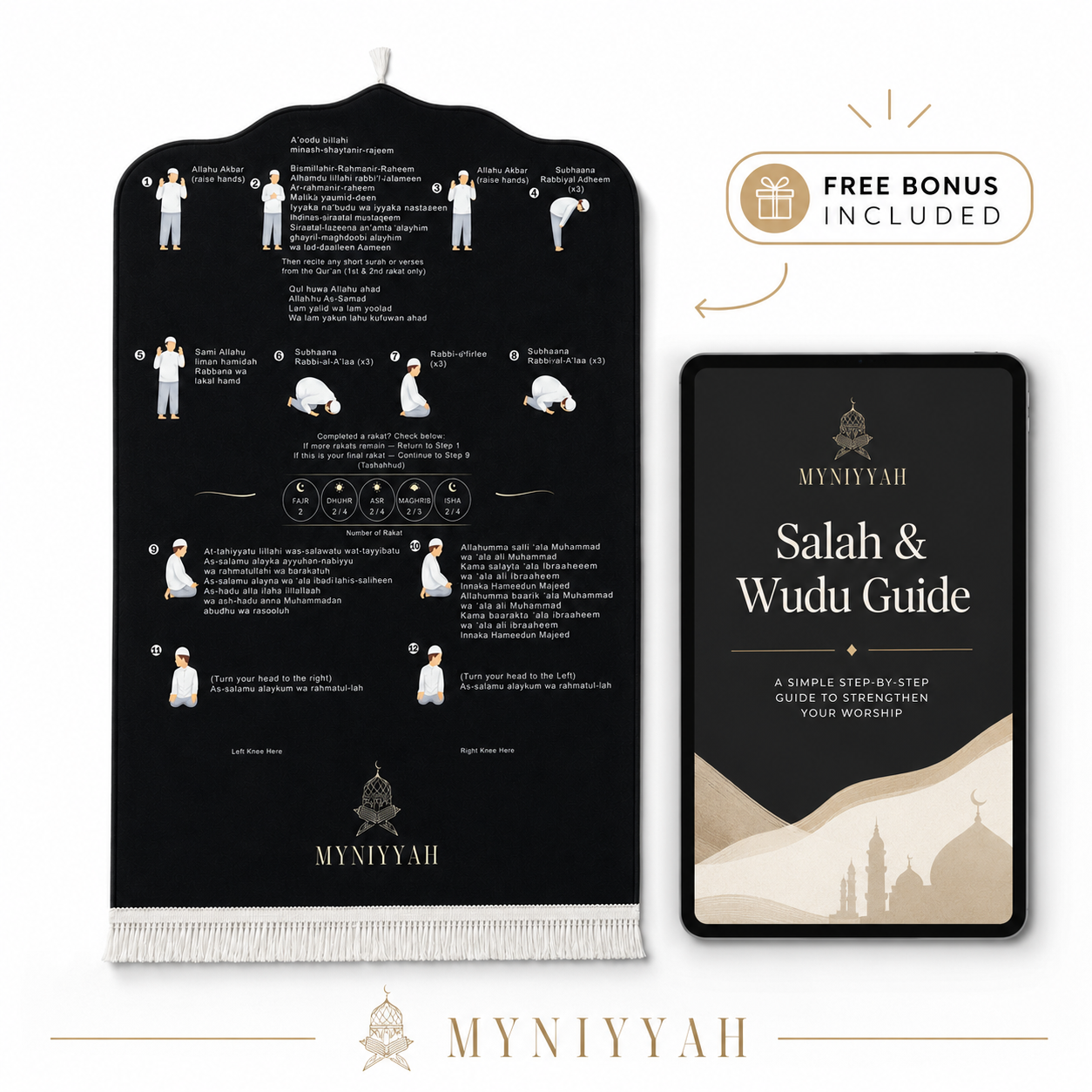 MyNiyyah Phonetic Prayer Mat — Step by Step Salah Guide